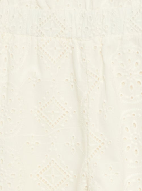 Wide Cotton Broderie Anglaise Jumpsuit with Ruffle Detail - Kiabi