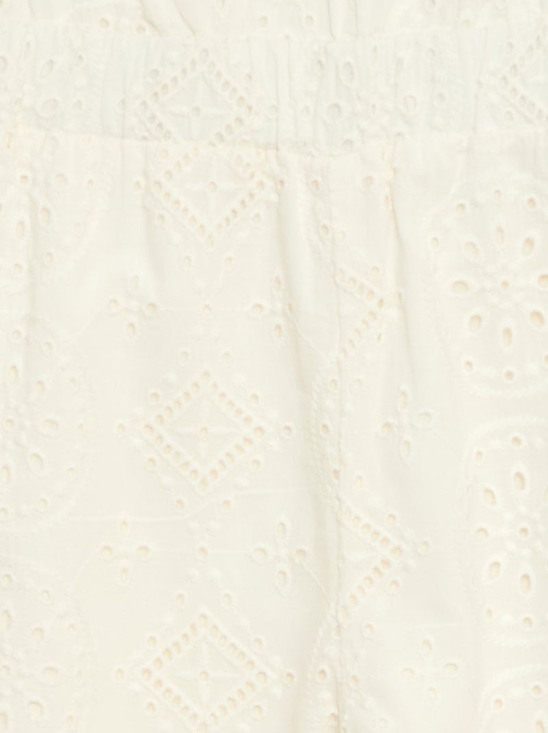 Wide Cotton Broderie Anglaise Jumpsuit with Ruffle Detail White - Kiabi