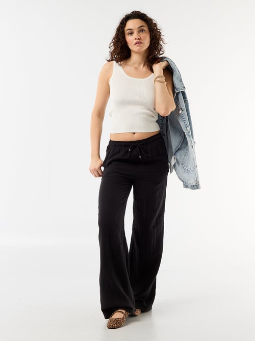 Wide cotton gauze trousers - Kiabi