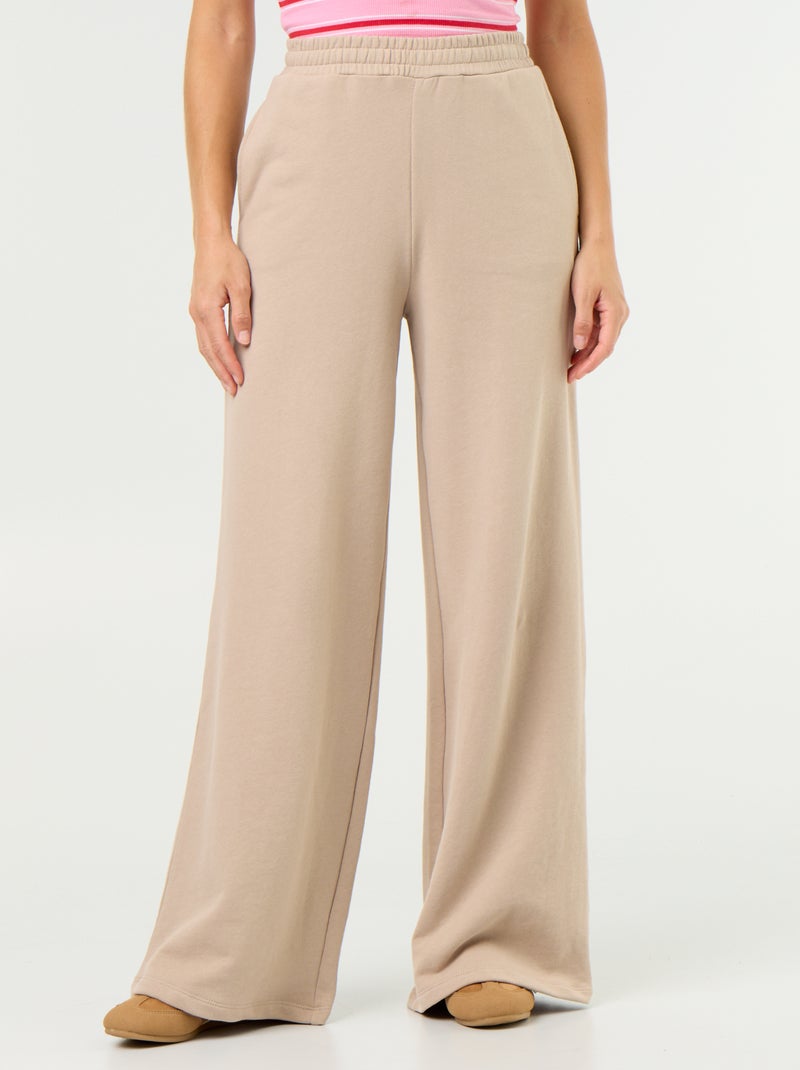 Wide Heavy Knit Jogging Trousers Beige - Kiabi