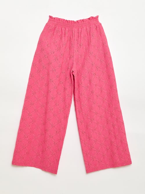 Wide-leg Broderie Anglaise Trousers - Kiabi