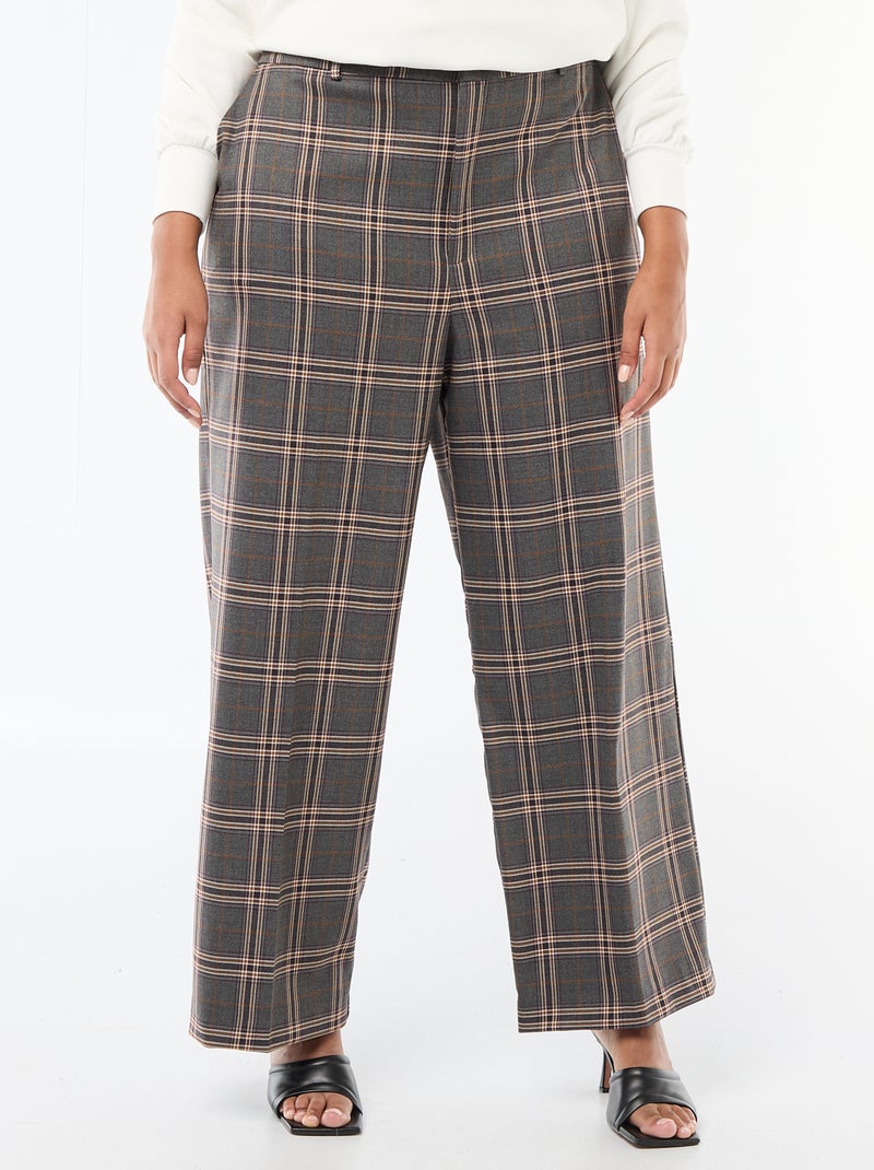Wide Leg Check Trousers Grey - Kiabi