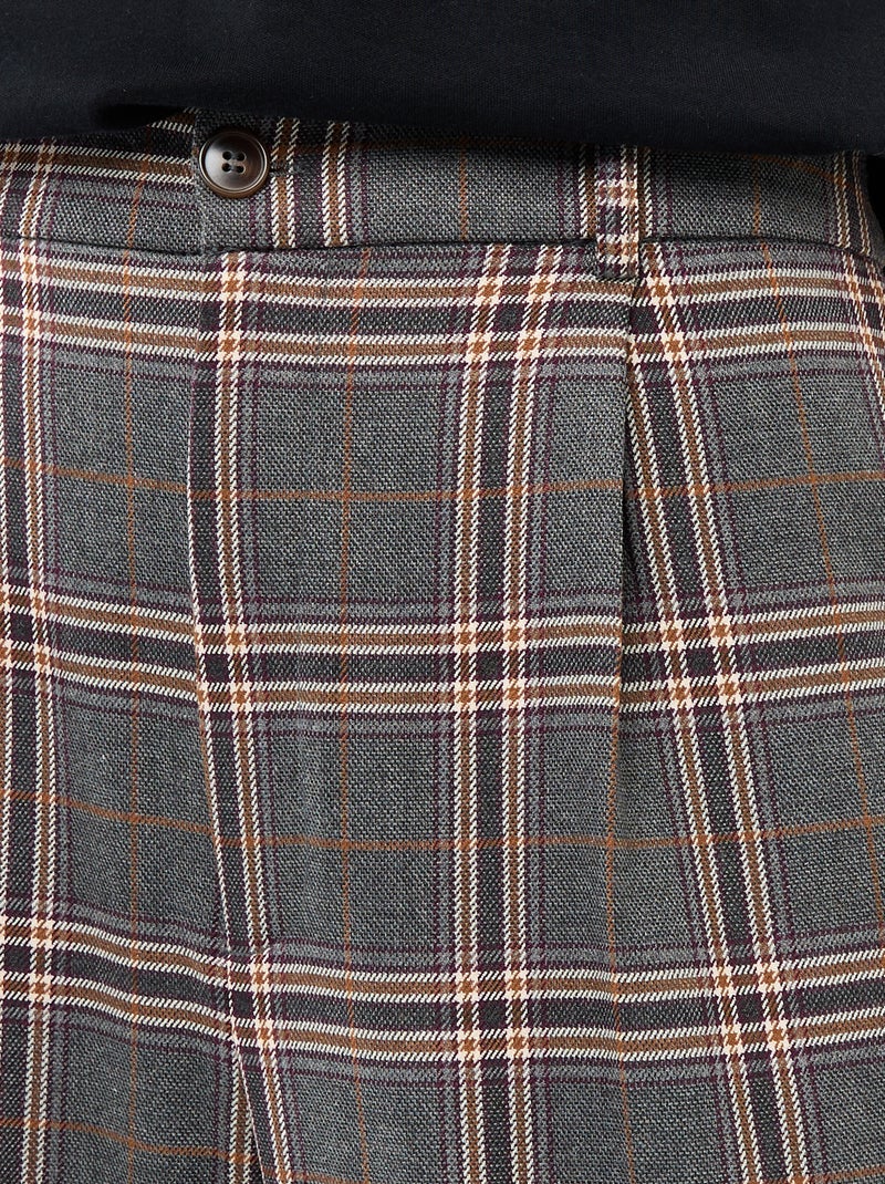Wide-Leg Checkered Trousers Grey - Kiabi