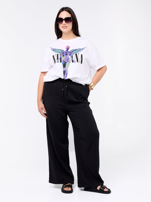 Wide-leg cotton gauze trousers - Kiabi
