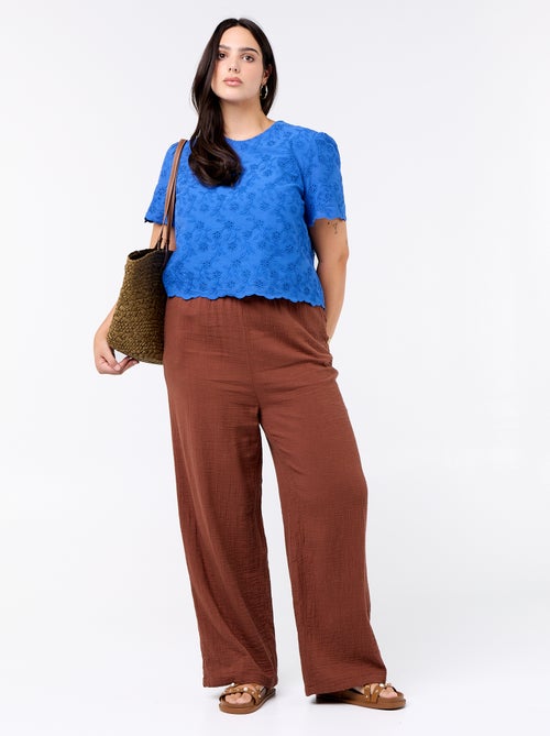 Wide-leg cotton gauze trousers - Kiabi