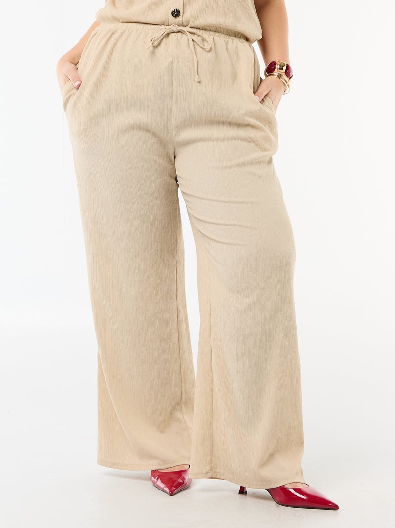 Wide-Leg Crepe Knit Pants Beige - Kiabi