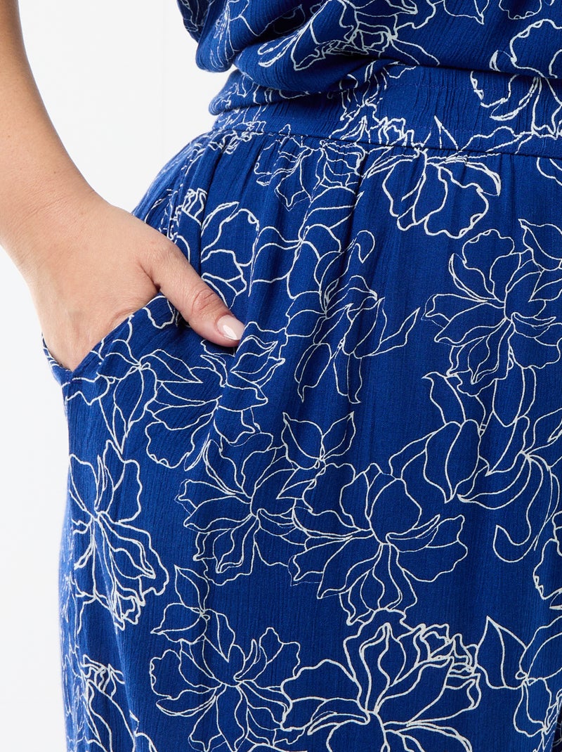 Wide-Leg Crepe Knit Pants Blue - Kiabi