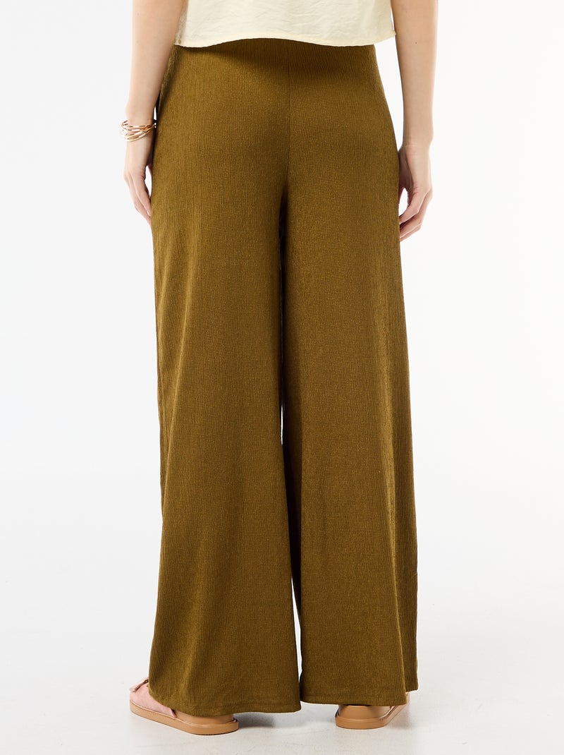 Wide-Leg Crêpe Trousers with 2 Pockets Khaki - Kiabi