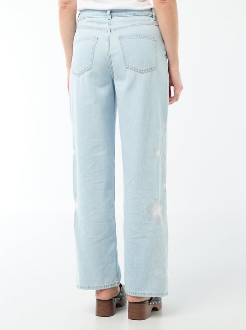 Wide Leg Denim Jeans with Embroidery - Kiabi