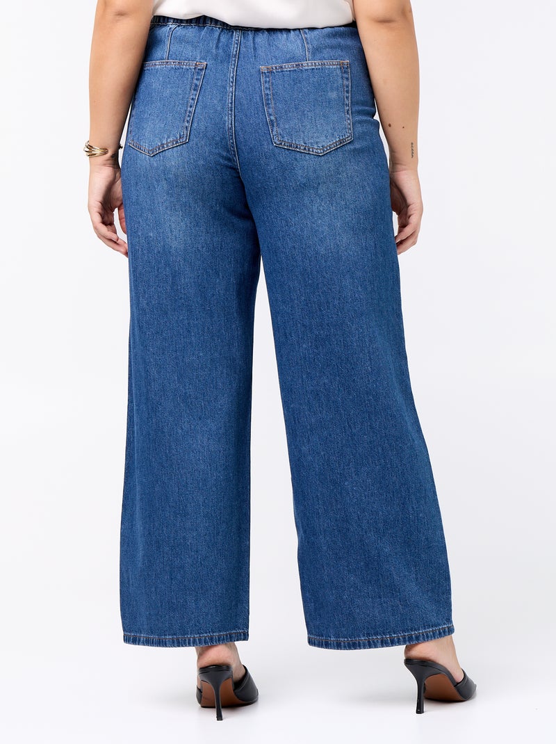 Wide-leg denim trousers with tie belt Blue - Kiabi