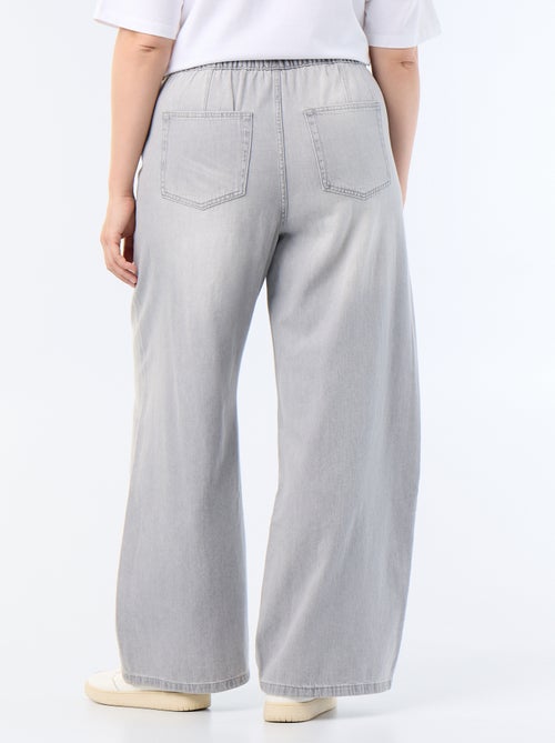Wide-leg denim trousers with tie belt - Kiabi
