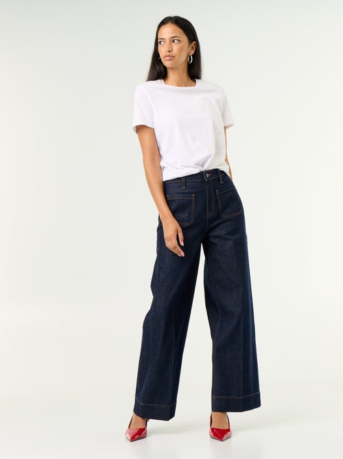 Wide-Leg High-Waist Jeans mit aufgesetzten Taschen - Kiabi Wide-Leg High-Waist Jeans mit aufgesetzten Taschen - Kiabi