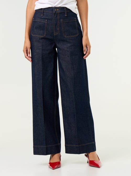 Wide-Leg High-Waist Jeans mit aufgesetzten Taschen - Kiabi Wide-Leg High-Waist Jeans mit aufgesetzten Taschen - Kiabi