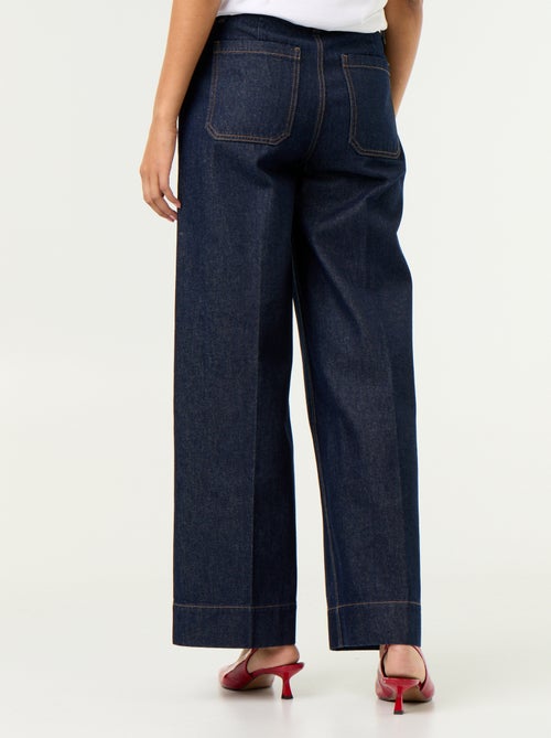 Wide-Leg High-Waist Jeans mit aufgesetzten Taschen - Kiabi Wide-Leg High-Waist Jeans mit aufgesetzten Taschen - Kiabi