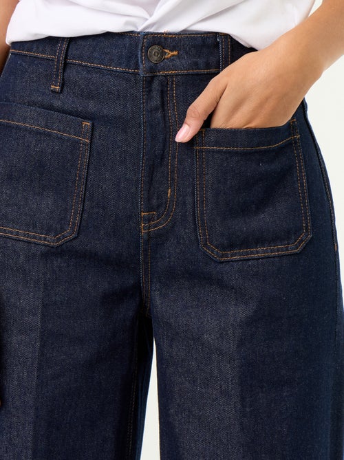 Wide-Leg High-Waist Jeans mit aufgesetzten Taschen - Kiabi Wide-Leg High-Waist Jeans mit aufgesetzten Taschen - Kiabi