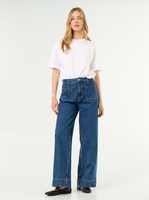 Wide-Leg High-Waist Jeans mit aufgesetzten Taschen - Kiabi Wide-Leg High-Waist Jeans mit aufgesetzten Taschen - Kiabi