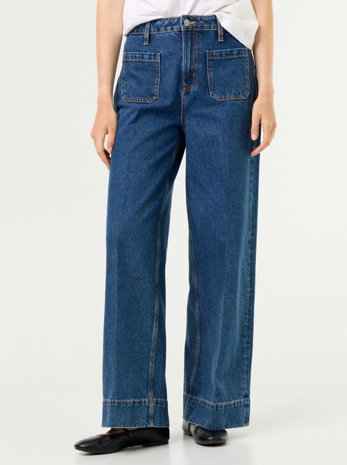 Wide-Leg High-Waist Jeans mit aufgesetzten Taschen - Kiabi Wide-Leg High-Waist Jeans mit aufgesetzten Taschen - Kiabi