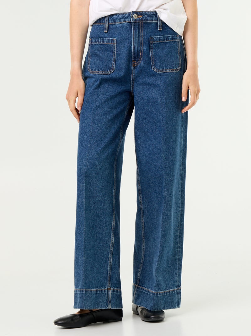 Wide-Leg High-Waist Jeans mit aufgesetzten Taschen Blau - Kiabi