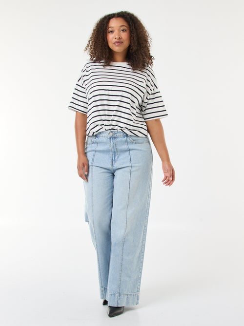 Wide Leg High-Waisted Jeans with Front Pleats - Kiabi