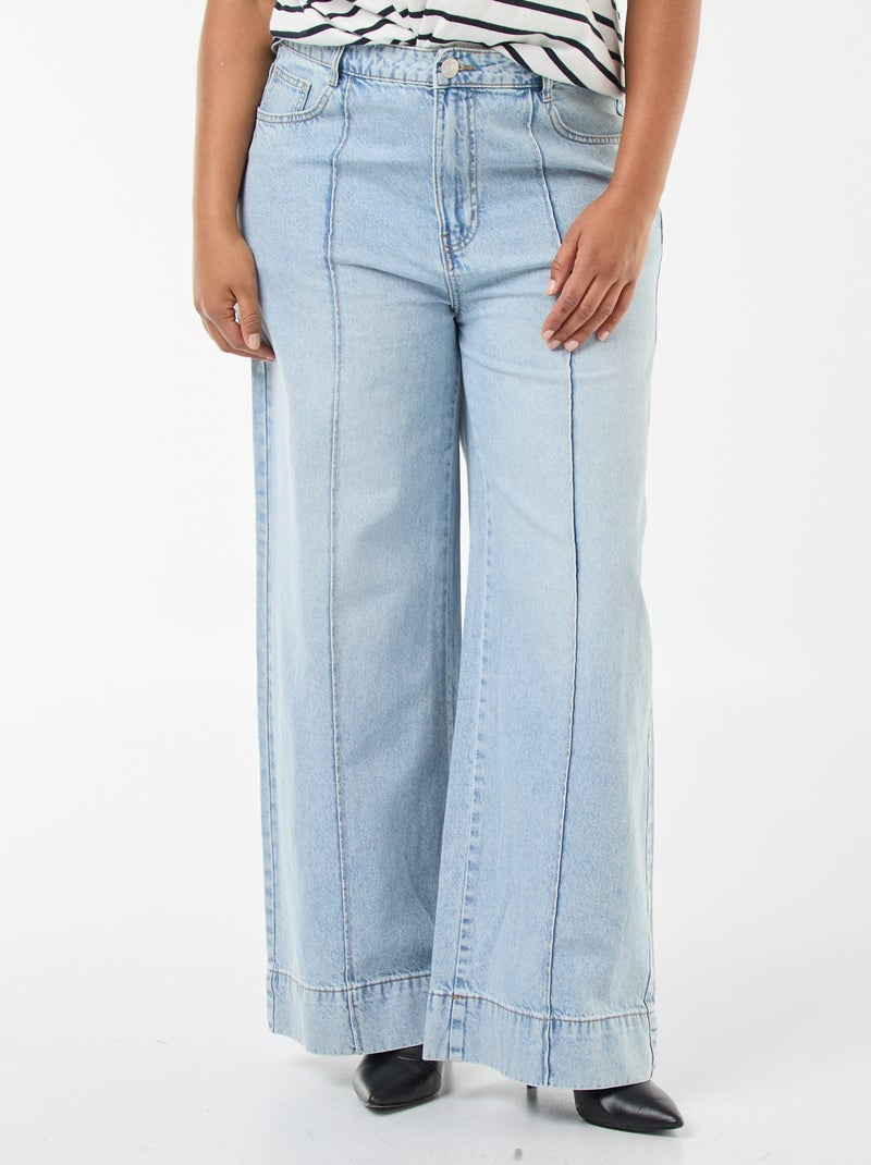 Wide Leg High-Waisted Jeans with Front Pleats Blue - Kiabi
