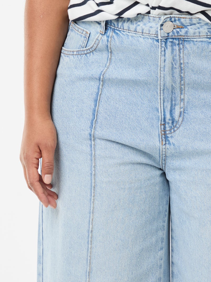 Wide Leg High-Waisted Jeans with Front Pleats Blue - Kiabi