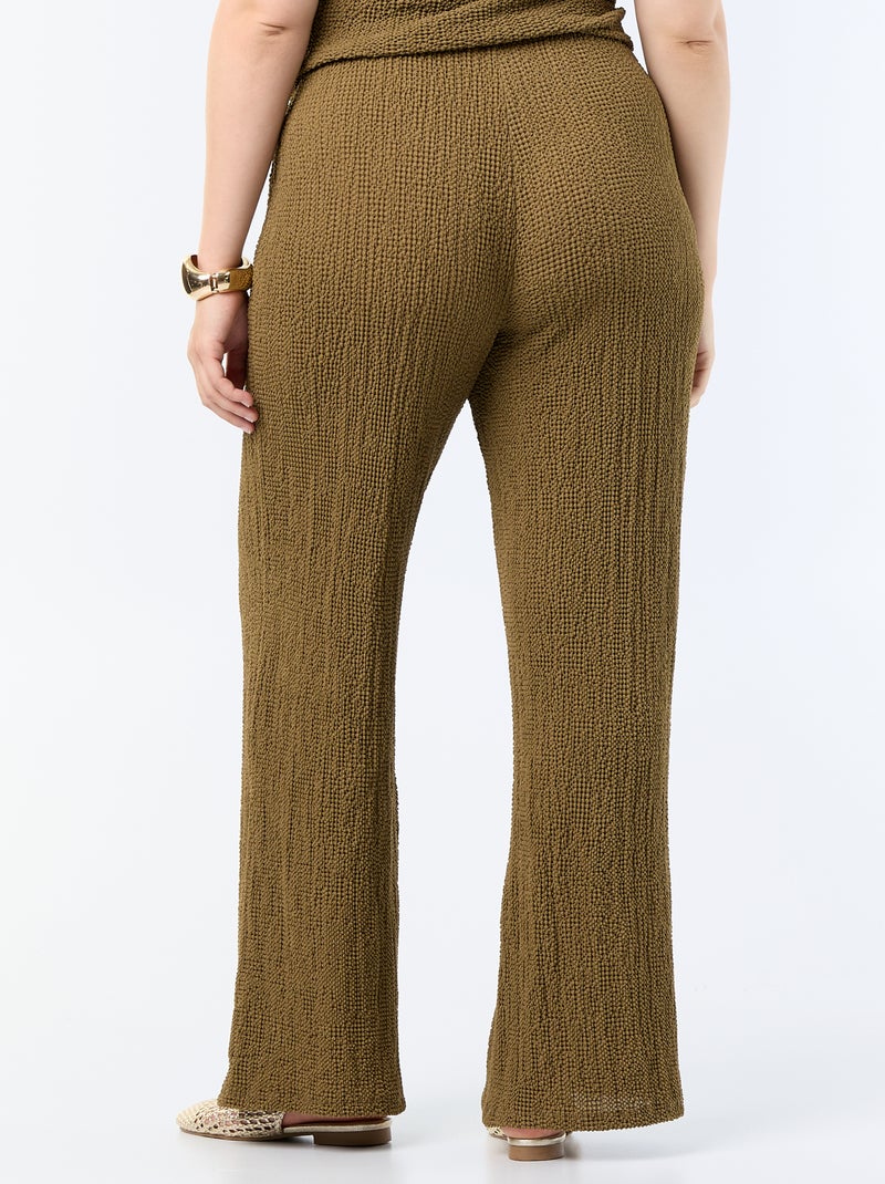 Wide-Leg Hose aus Waffelstrick Khaki - Kiabi