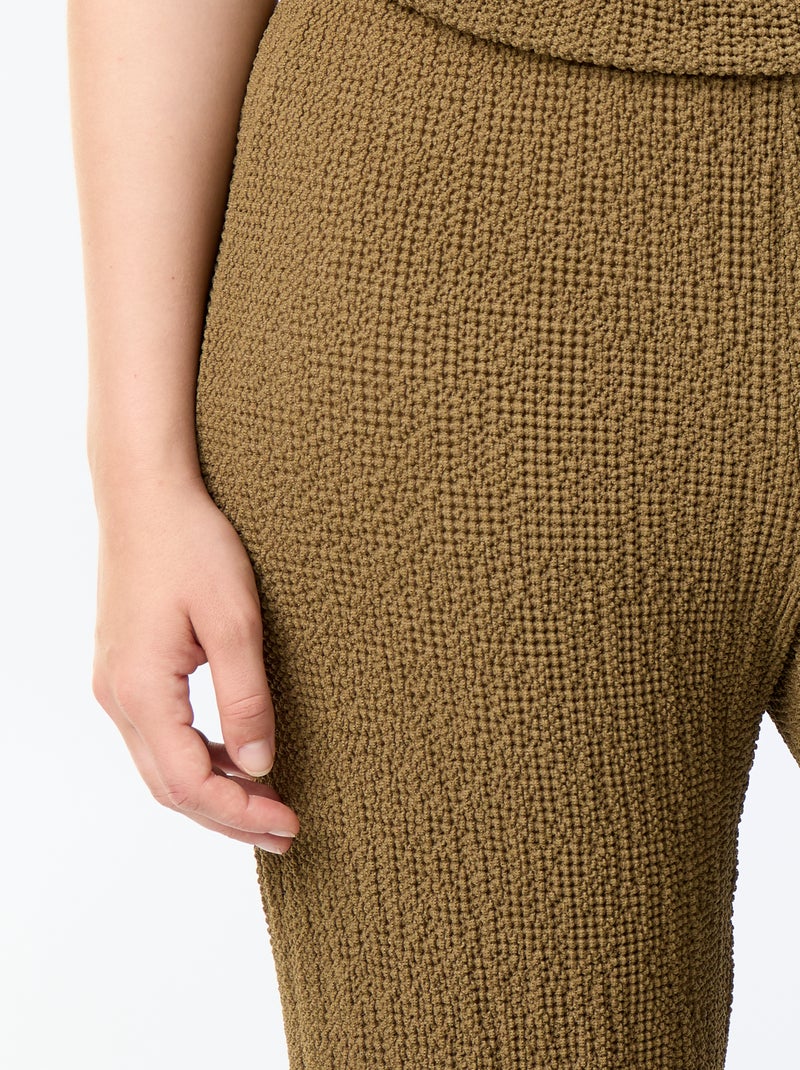 Wide-Leg Hose aus Waffelstrick Khaki - Kiabi