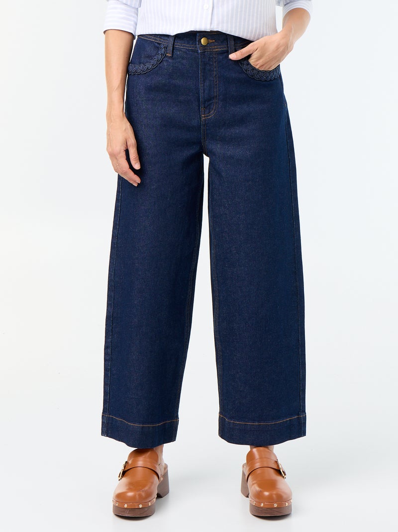 Wide-Leg-Hose mit geflochtenen Taschen Bleu - Kiabi
