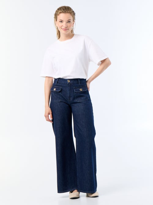 Wide-Leg Jeans aus Rohdenim mit goldenen Knöpfen - Kiabi