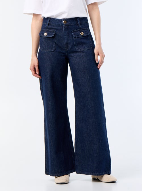 Wide-Leg Jeans aus Rohdenim mit goldenen Knöpfen - Kiabi