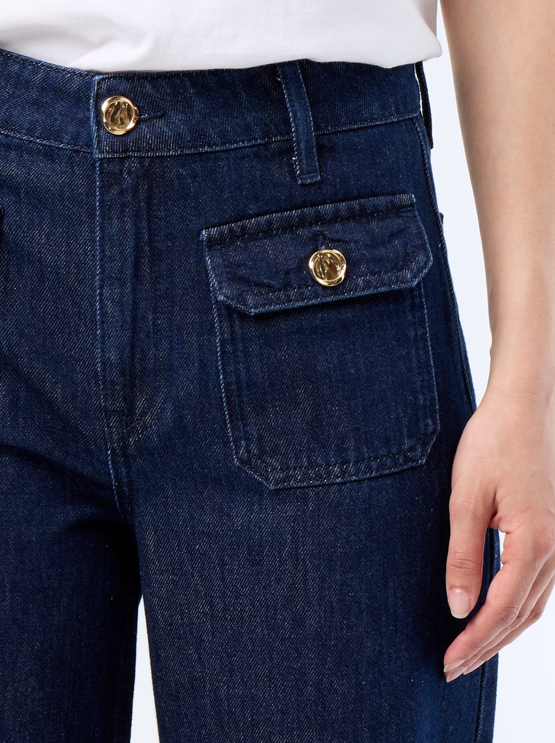 Wide-Leg Jeans aus Rohdenim mit goldenen Knöpfen Blau - Kiabi