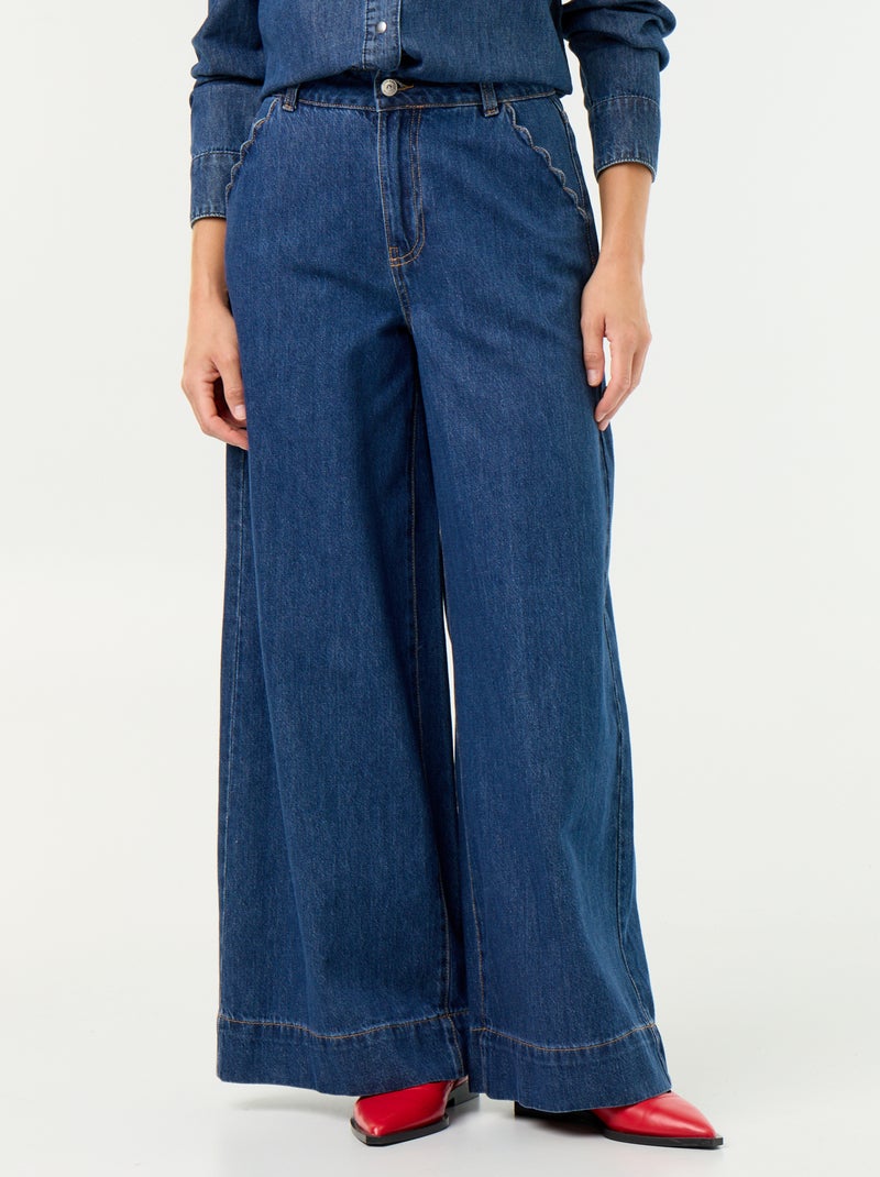 Wide-Leg-Jeans mit ausgeschnittenen Taschen Blau - Kiabi