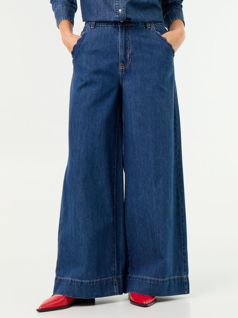 Wide-Leg-Jeans mit ausgeschnittenen Taschen Blau - Kiabi