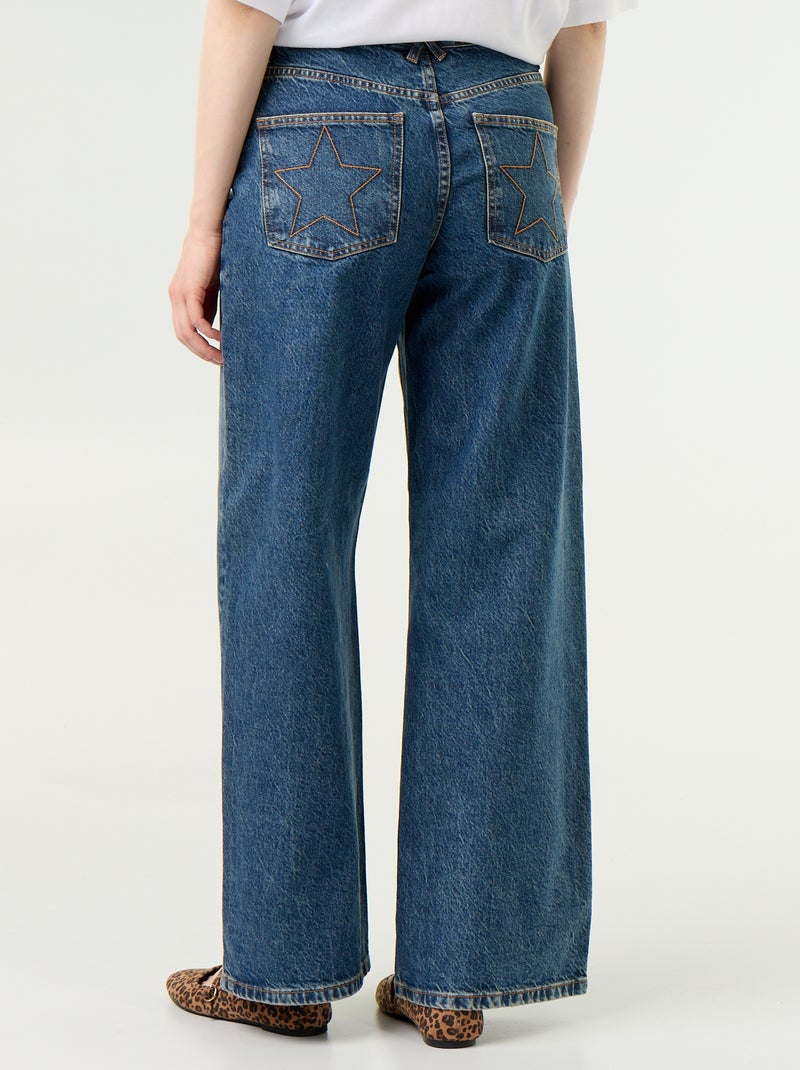 Wide-Leg-Jeans mit gestickten Sternen auf den Gesässtaschen Bleu - Kiabi