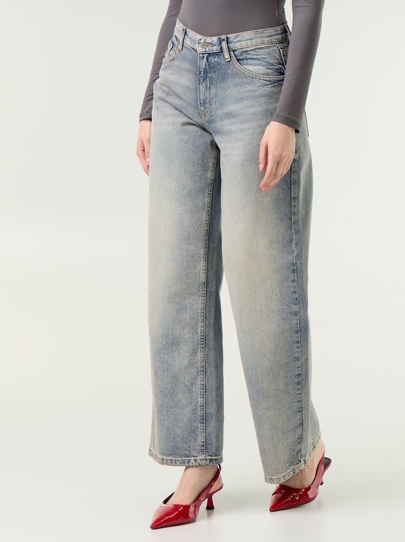 Wide-Leg-Jeans mit gestickten Sternen auf den Gesässtaschen Bleu - Kiabi