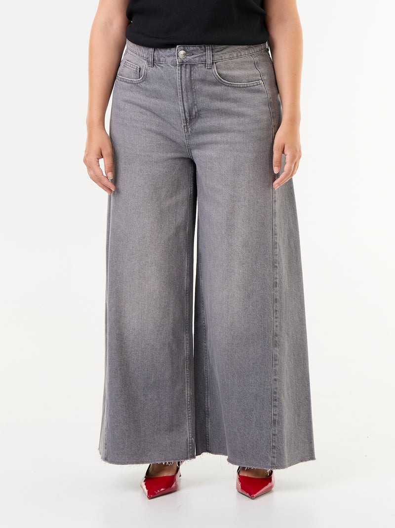 Wide-Leg-Jeans mit offener Kante Gris - Kiabi