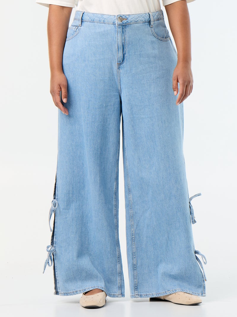 Wide-Leg-Jeans mit verspielten Schleifen an den Seiten Blau - Kiabi