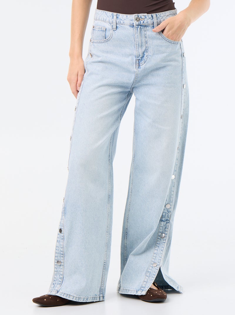 Wide-Leg-Jeans mit weitem Schnitt und Zierdruckknöpfen an den Seiten Blau - Kiabi
