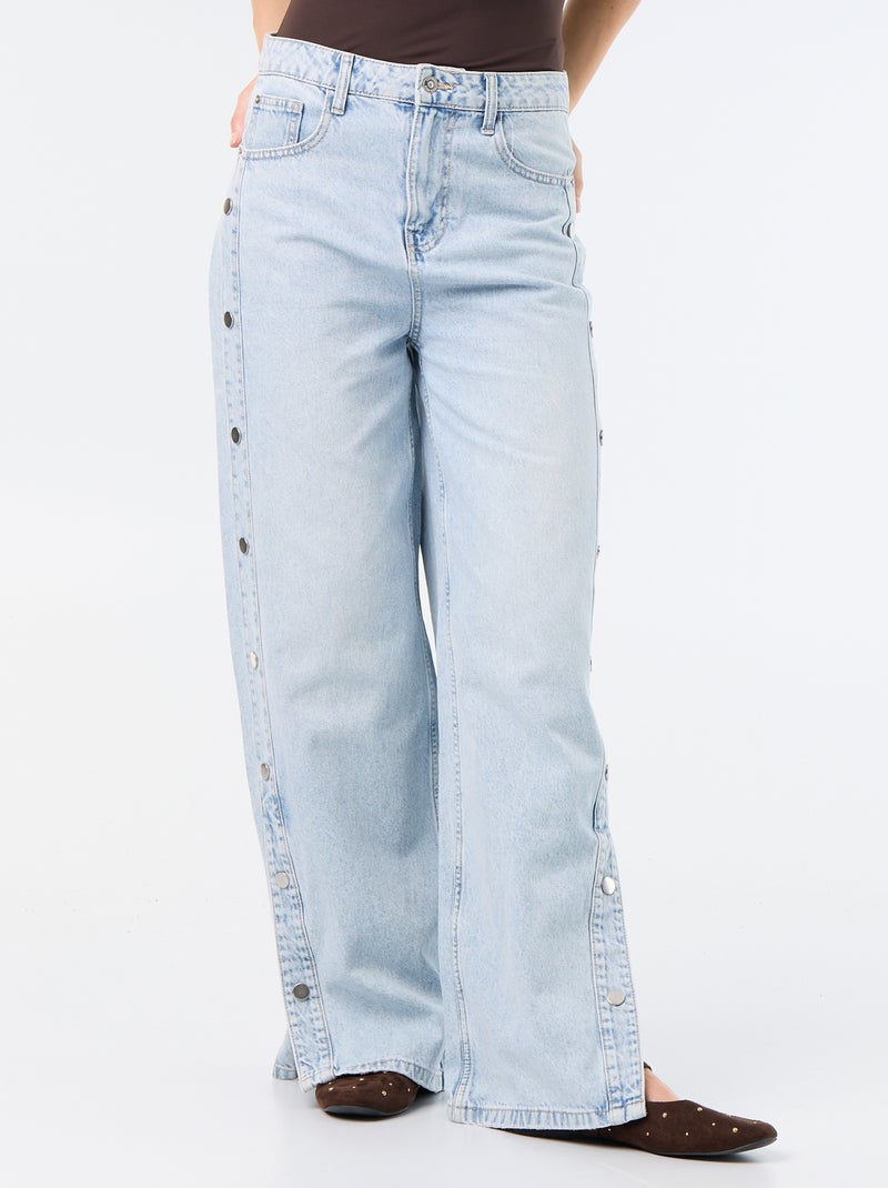Wide-Leg-Jeans mit weitem Schnitt und Zierdruckknöpfen an den Seiten Blau - Kiabi