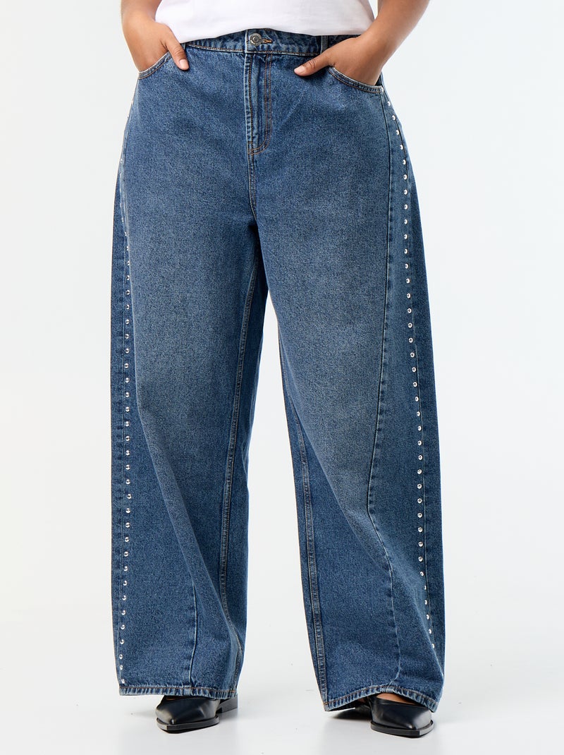Wide-Leg-Jeans mit Zierausschnitten und Nieten Blau - Kiabi