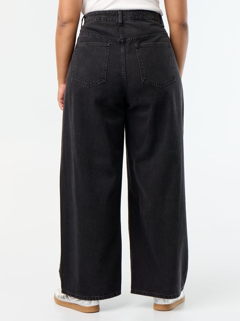 Wide-Leg-Jeans mit Zierausschnitten und Nieten Schwarz - Kiabi