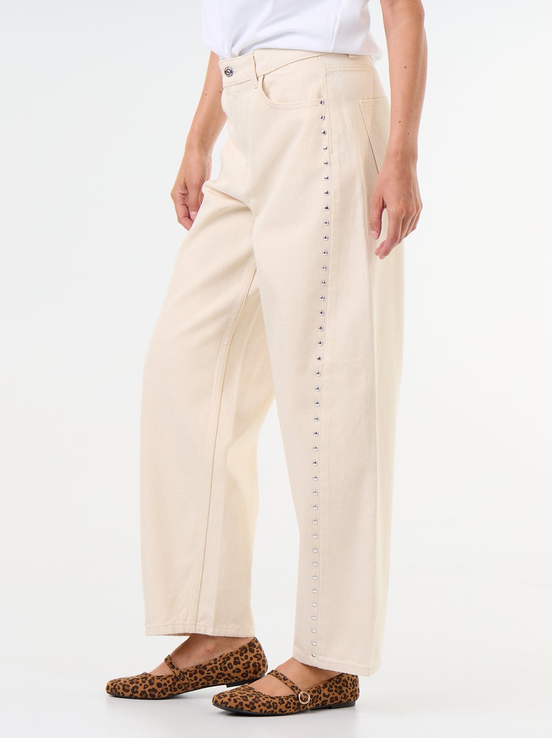 Wide Leg Jeans mit Ziernieten Blanc - Kiabi