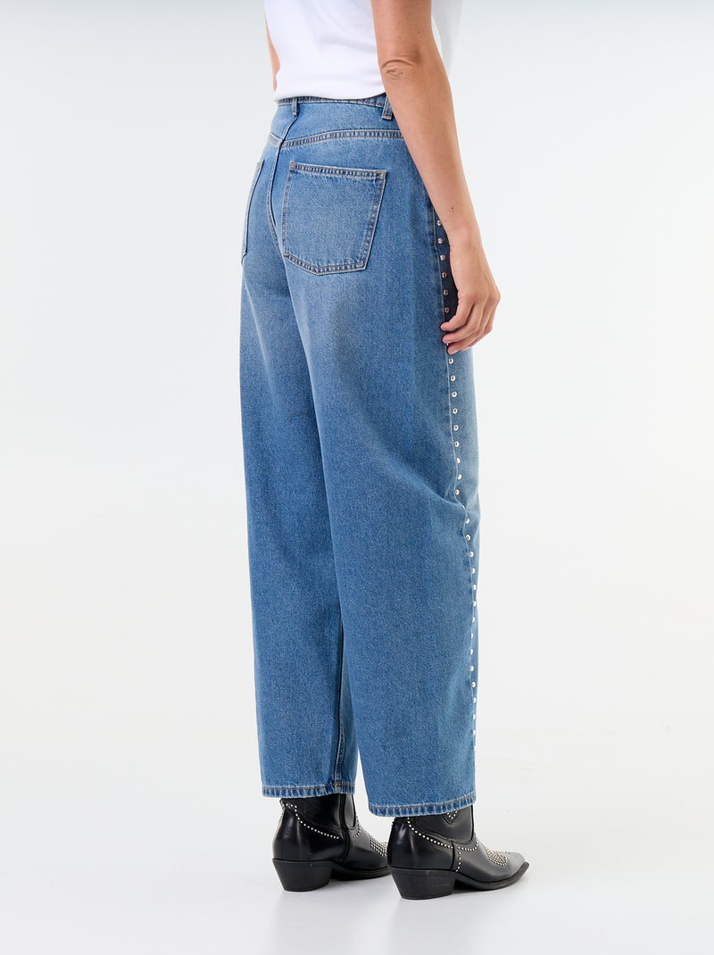 Wide Leg Jeans mit Ziernieten Bleu - Kiabi