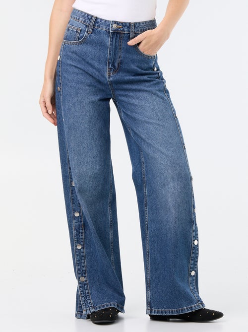 Wide-Leg-Jeans / weiter Schnitt mit Zierdruckknöpfen an den Seiten - Kiabi