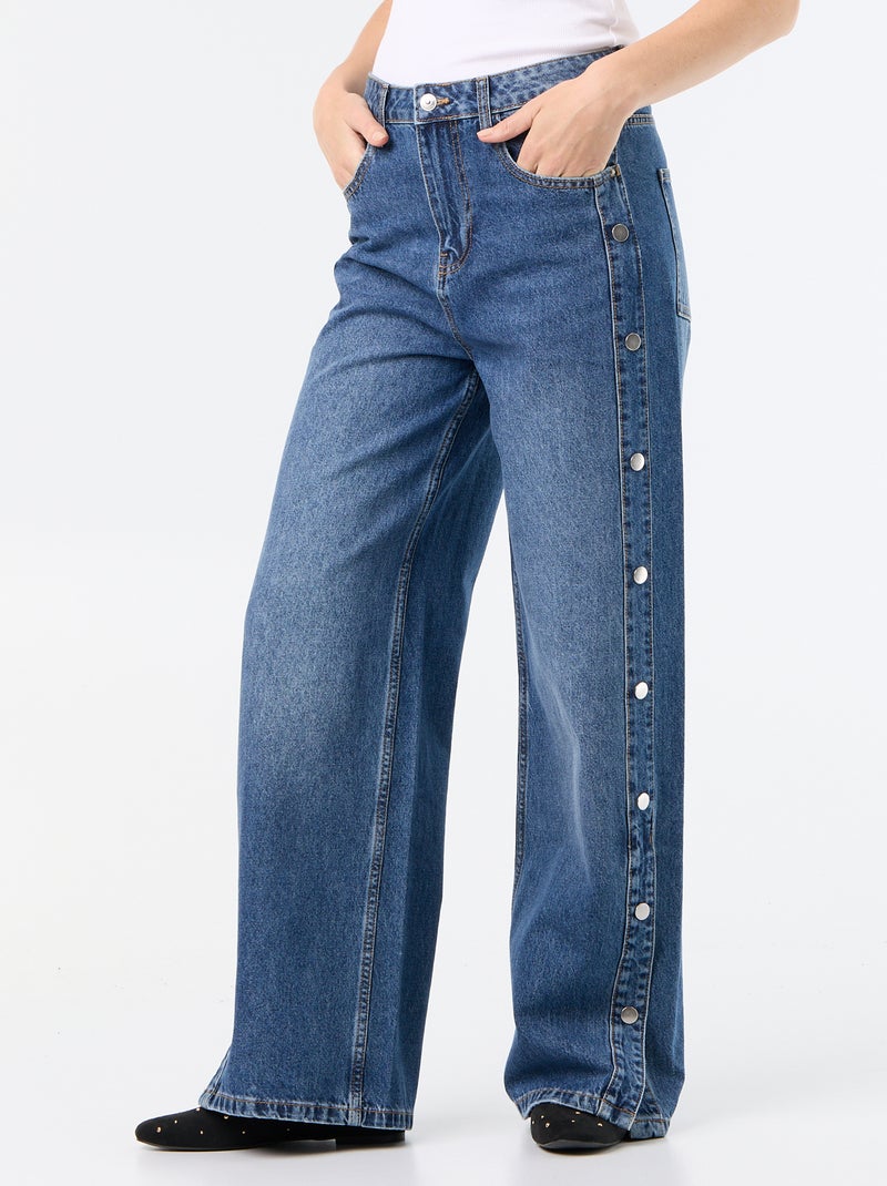 Wide-Leg-Jeans / weiter Schnitt mit Zierdruckknöpfen an den Seiten Blau - Kiabi