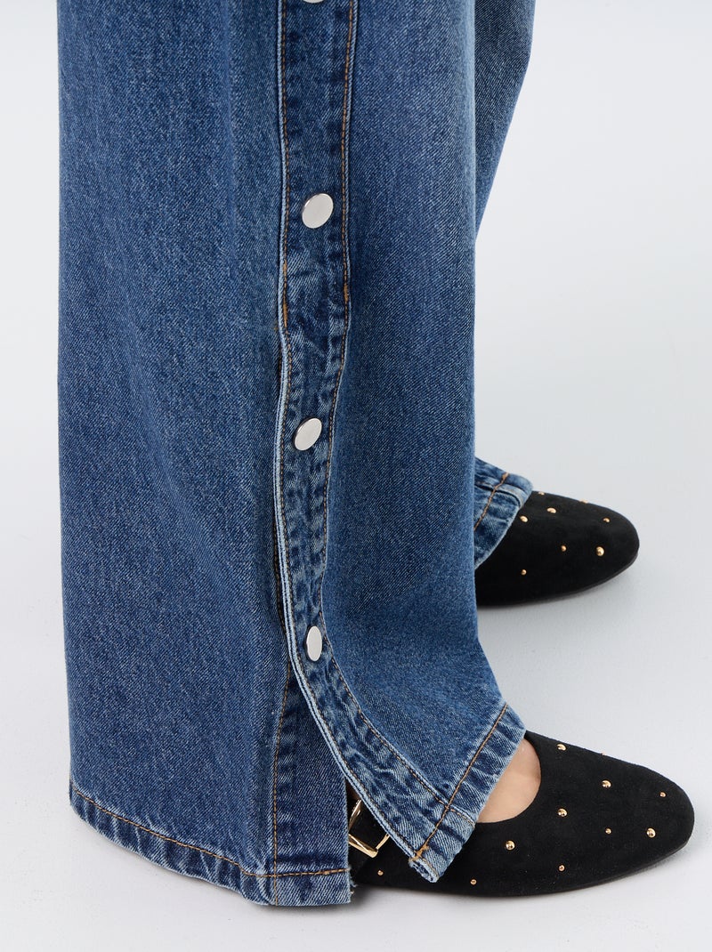 Wide-Leg-Jeans / weiter Schnitt mit Zierdruckknöpfen an den Seiten Blau - Kiabi