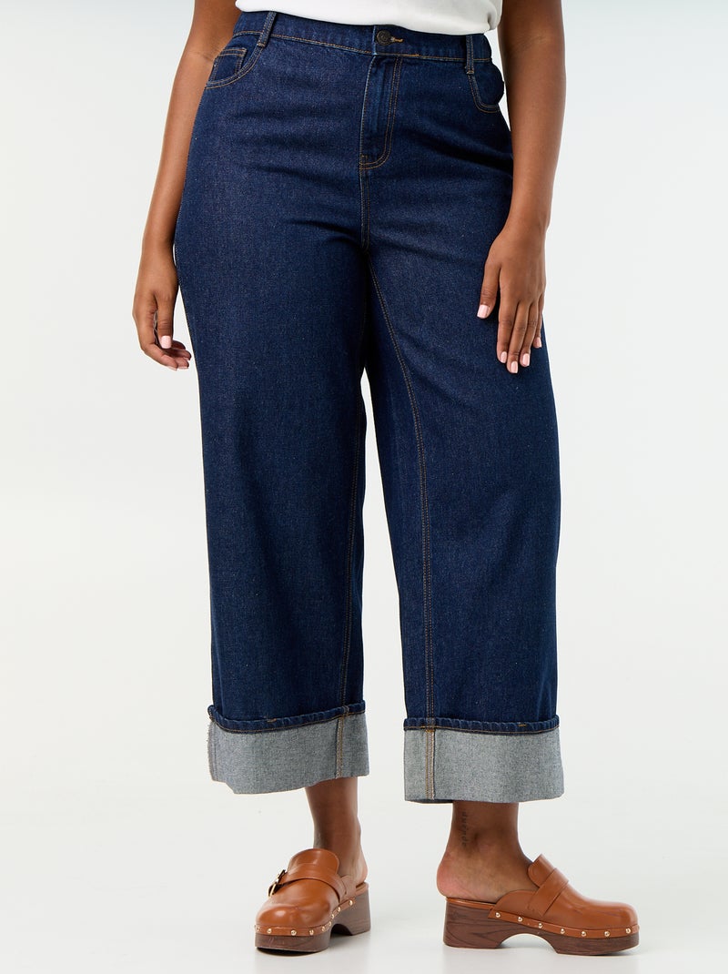 Wide-leg jeans with cuffed hem Blue - Kiabi