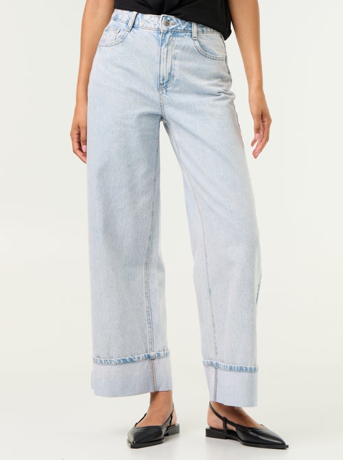 Wide Leg Jeans with Cuffed Hem - Kiabi Wide Leg Jeans with Cuffed Hem - Kiabi