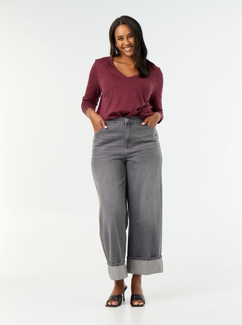 Wide-leg jeans with cuffed hem - Kiabi