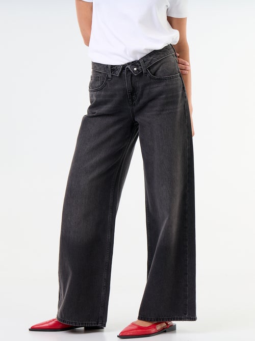 Wide-leg jeans with decorative belt - Kiabi